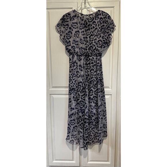 Adrianna Papell Twist Dress High Low Leopard Watercolor Size 2 Purple - Picture 6 of 13